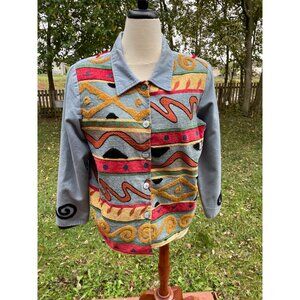 Indigo Moon Womens Multicolor Embroidered Jacket Size Medium Boho